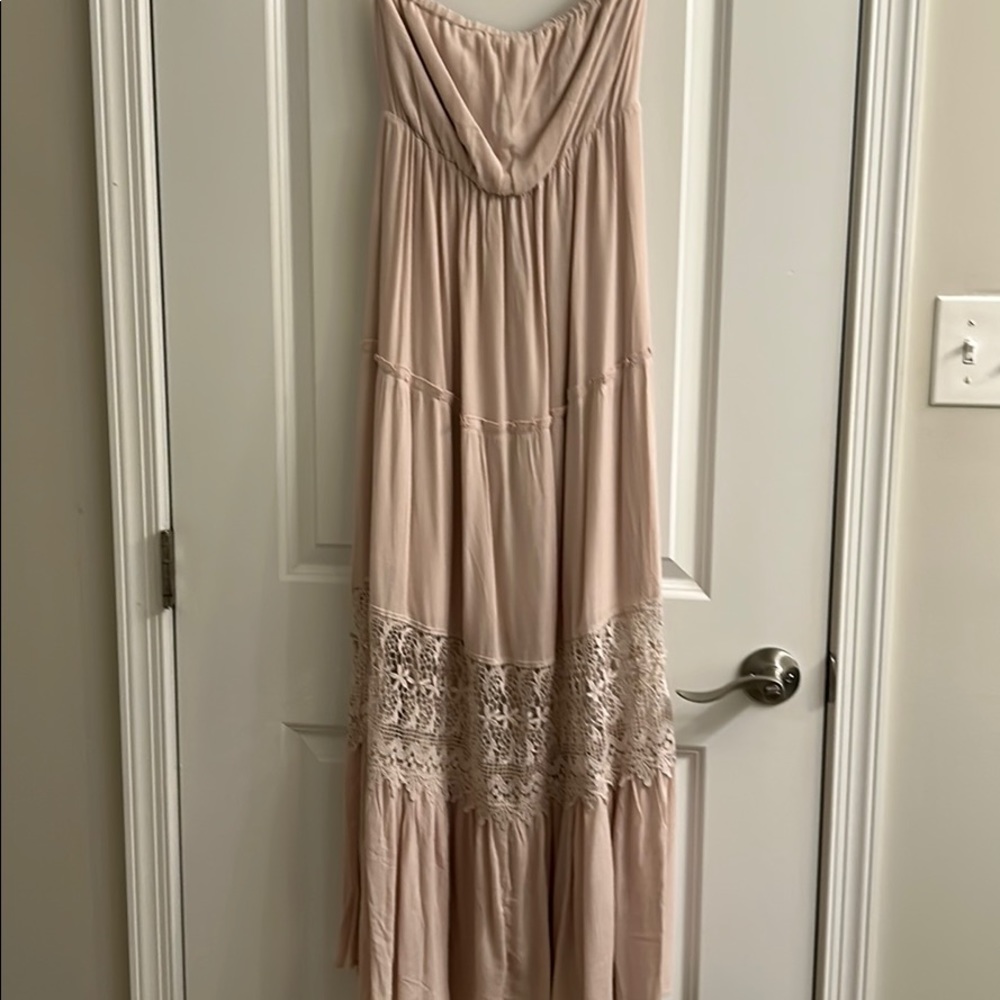 Cream/tan strapless midi dress